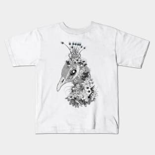 artistically decorated peacock with flowers and crown Kids T-Shirt